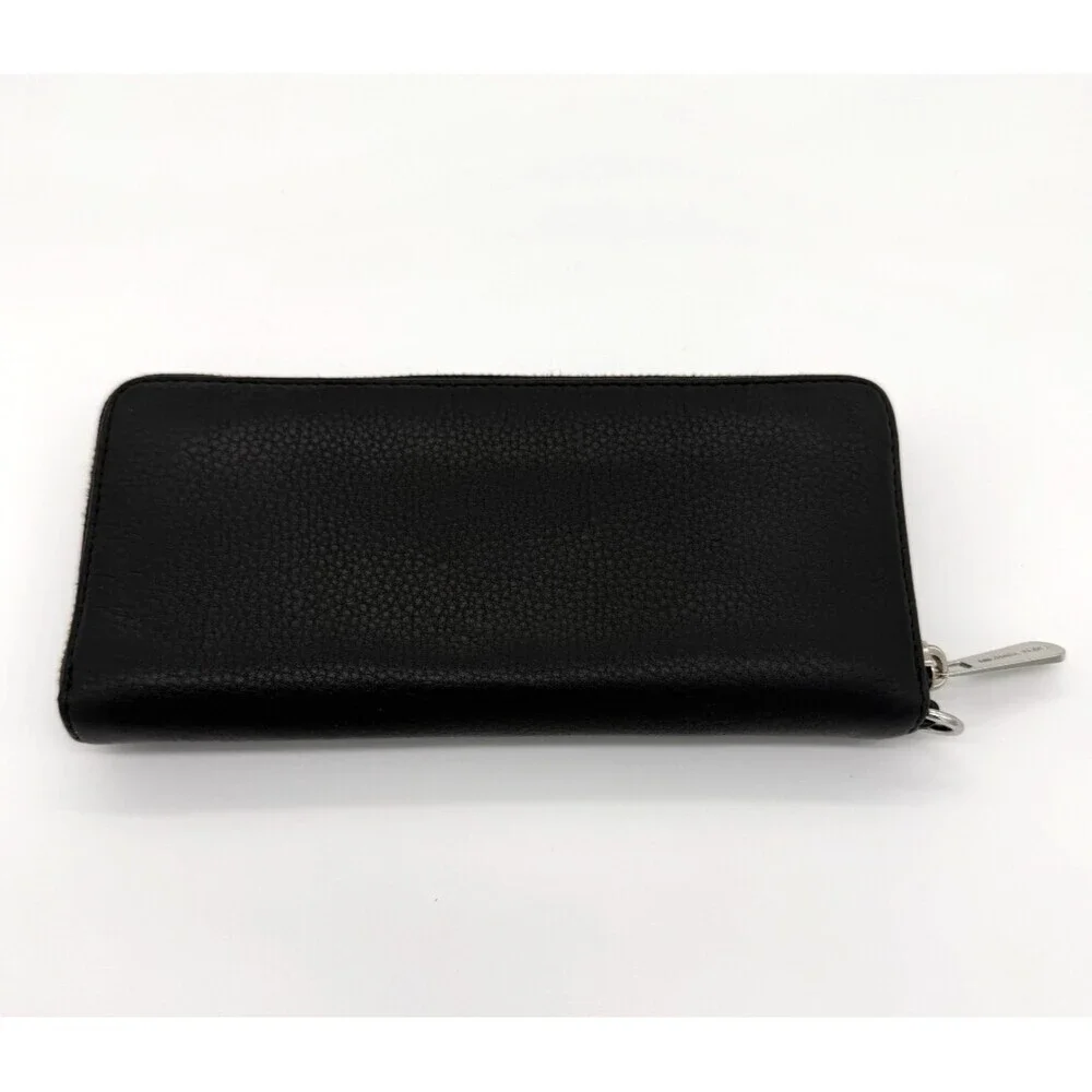 Michael Kors Jet Set Large Travel Continental Black Pebbled Leather Zip Wallet